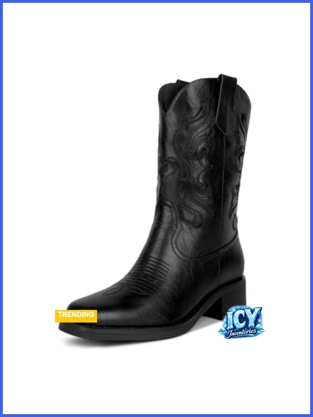 Women's Pointed Toe Chunky Heel Western Boots with Embroidery